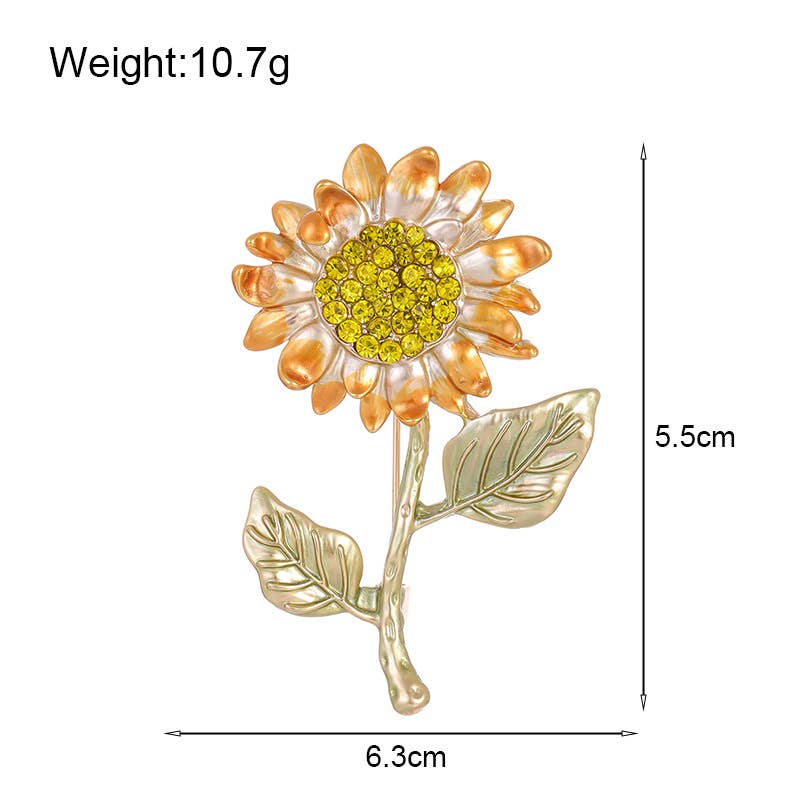 Rhinestone Sunflower Enamel Plant Brooch Pin