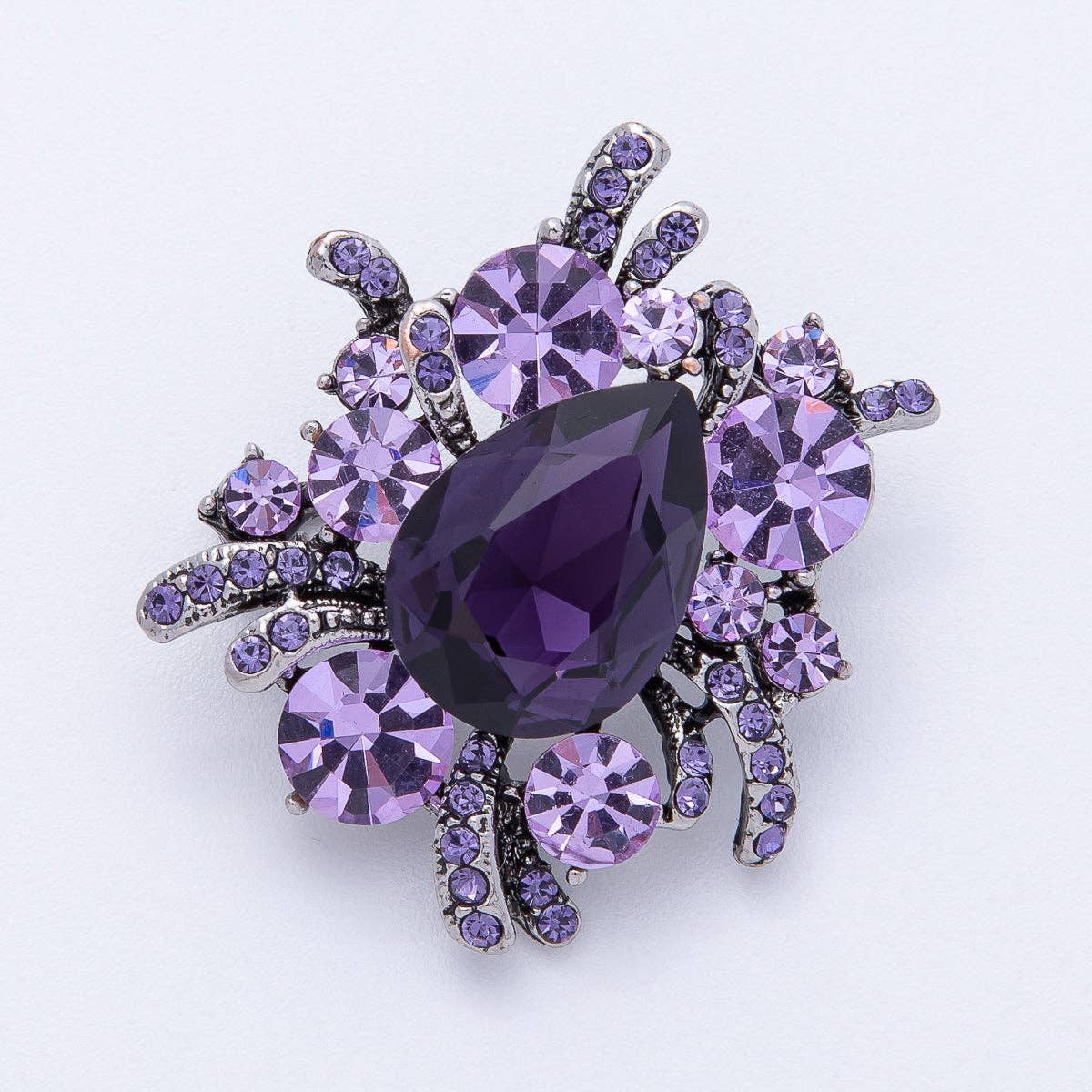 Vintage Antique Silver Brooch Purple Amethyst Crystal Pin