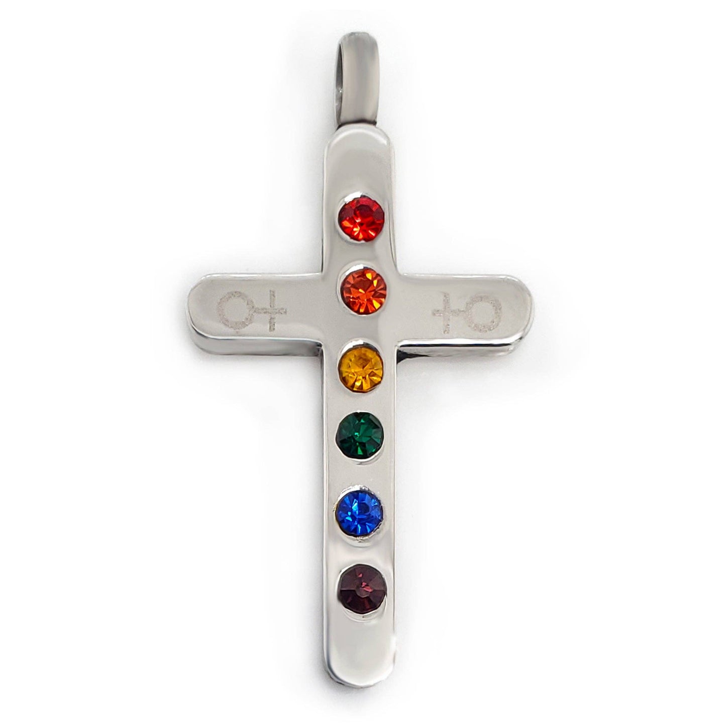 St Stl CZ Rainbow Cross 20" Pendant