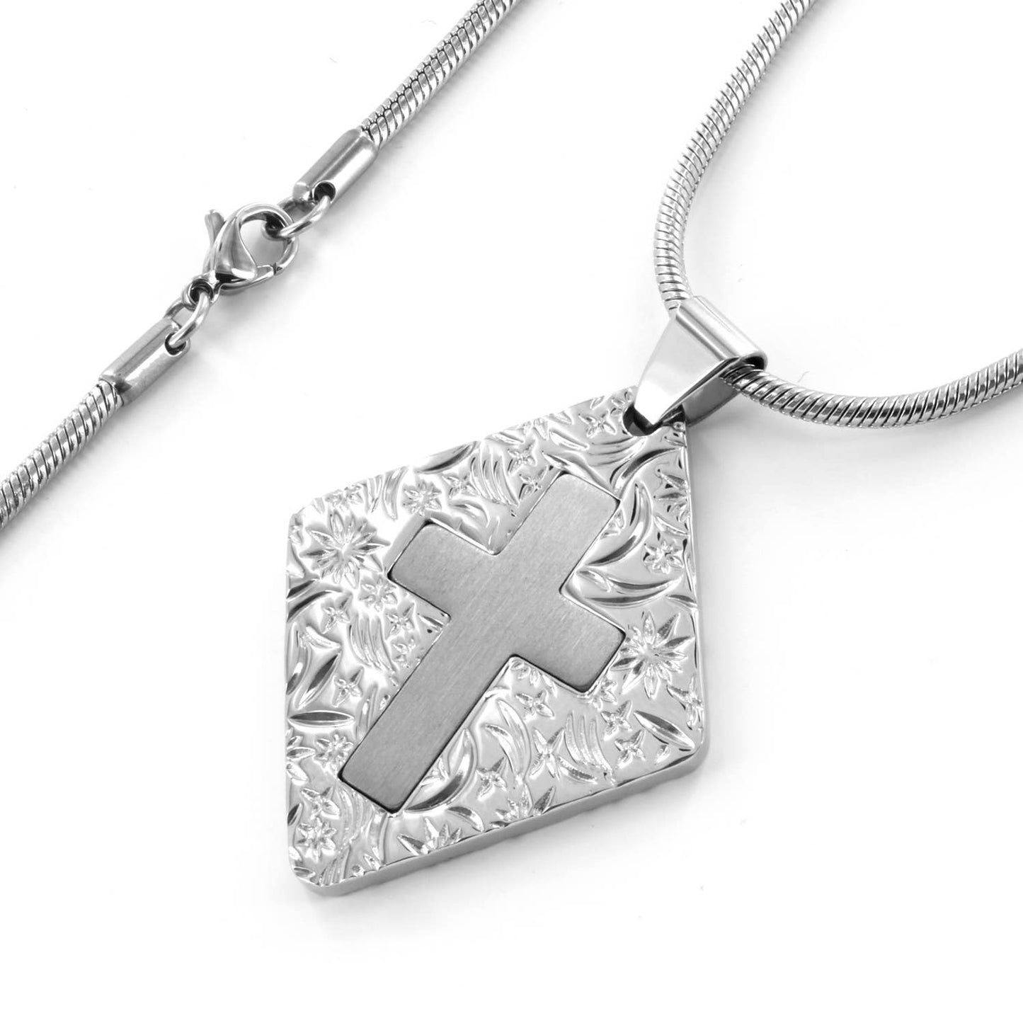 Laser-Cut Cross Diamond Shaped Stainless Steel Necklace