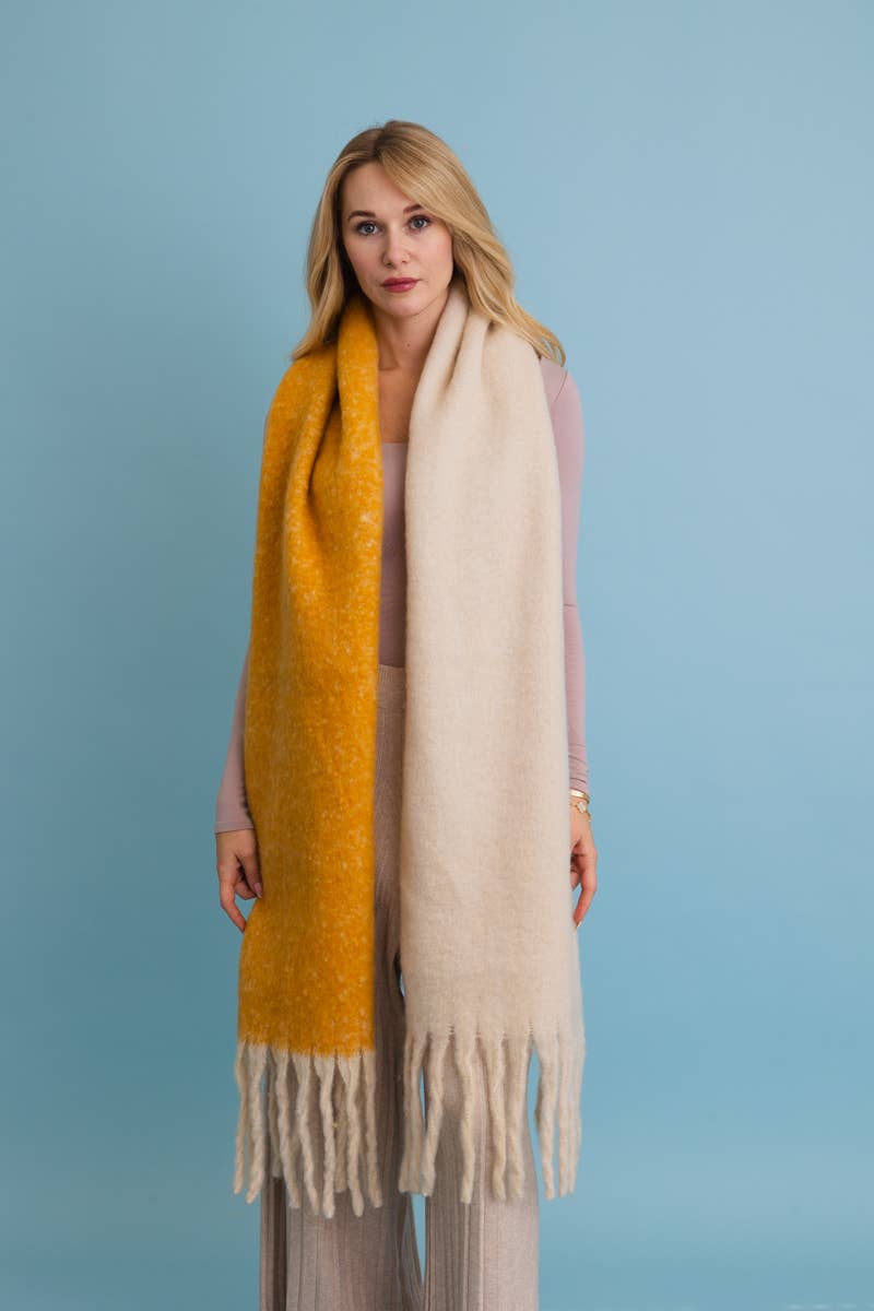 Cozy Solid Two Tone Tassel Scarf