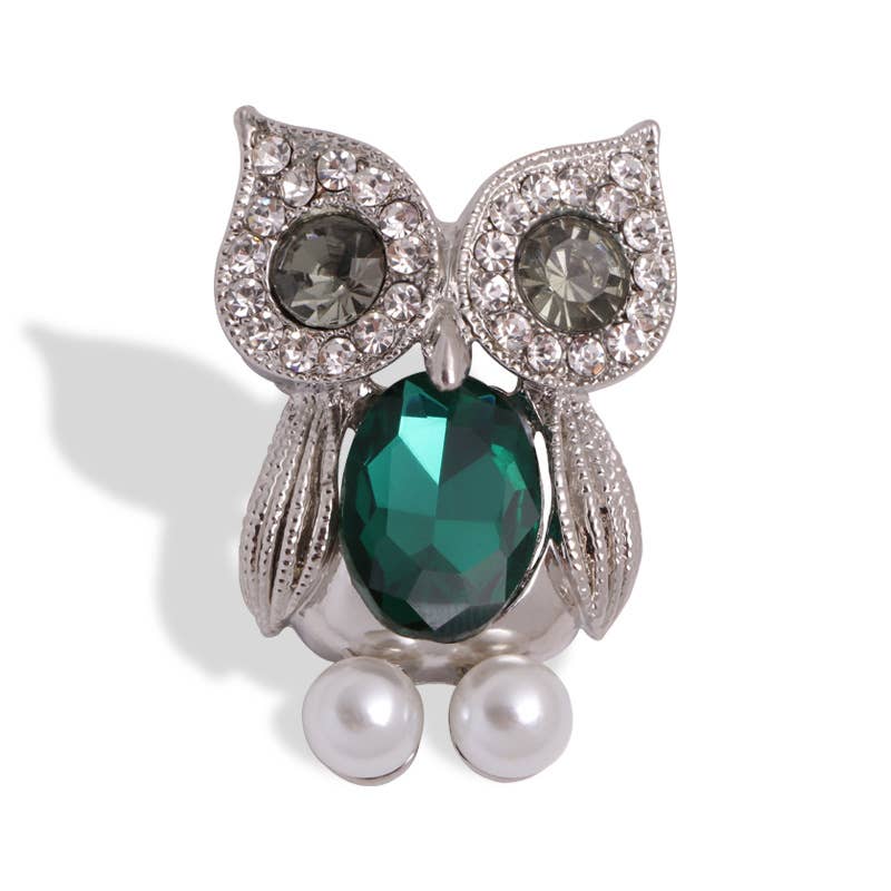Cute Big Eyed Diamond-Studded Owl Alloy Brooch