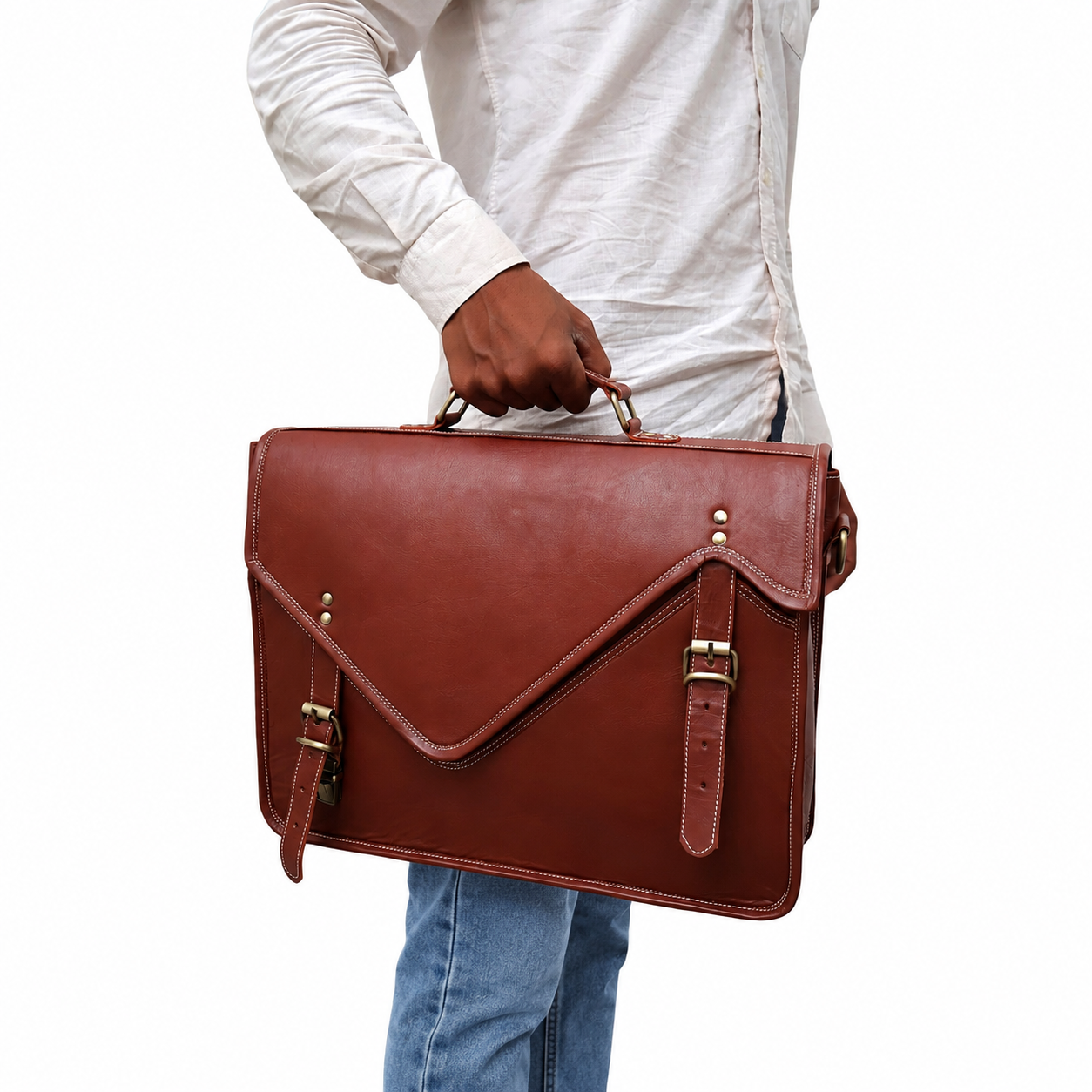 Goat Leather Satchel Messenger Bag Vintage Laptop Bag