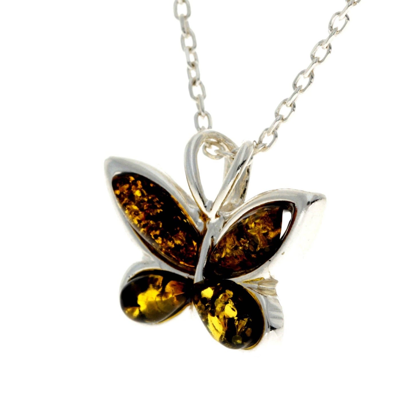 925 Sterling Silver & Baltic Amber Small Butterfly Pendant