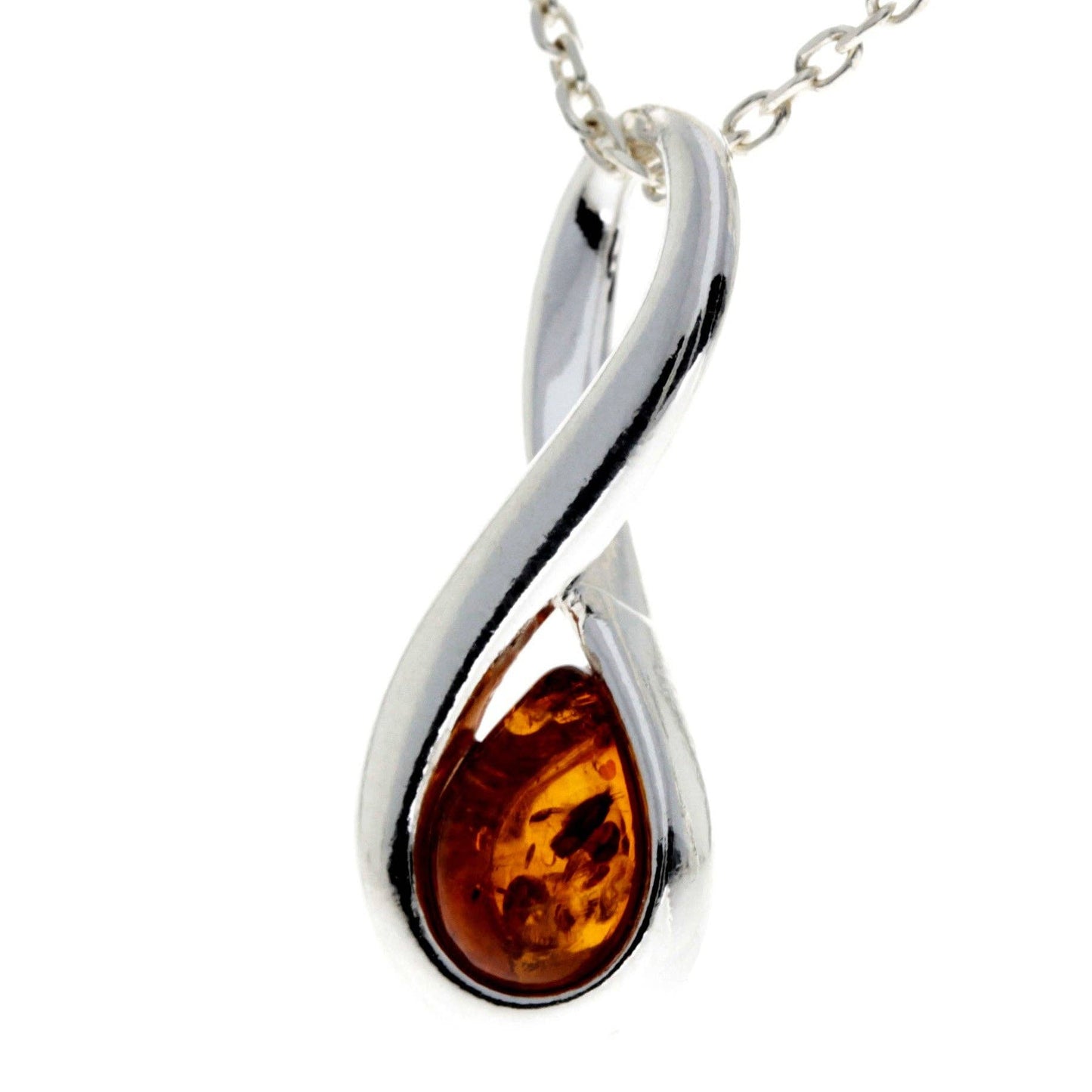 925 Sterling Silver & Genuine Baltic Amber Modern Infinity Pendant