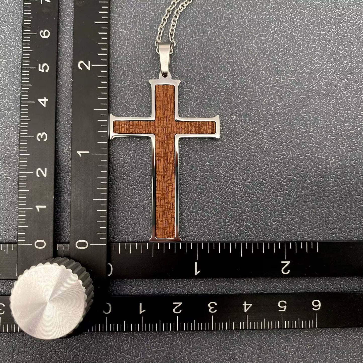 Wood + Stainless Steel Cross Charm Necklace