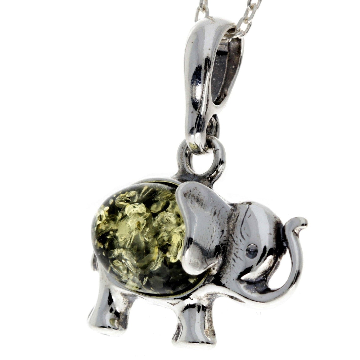 925 Sterling Silver & Baltic Amber Elephant Pendant