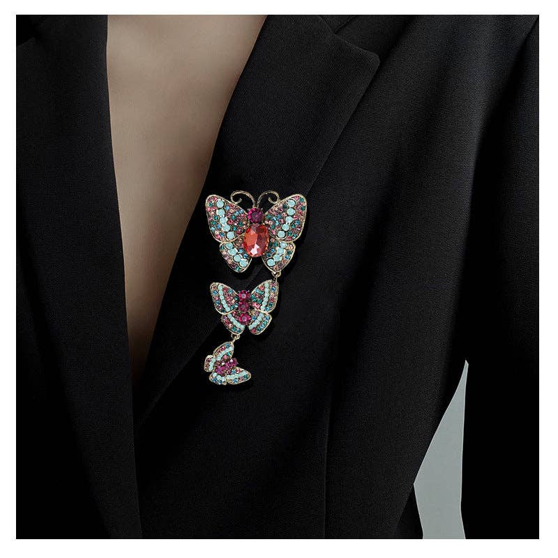 Butterfly Chain Rhinestone Pin PA3914
