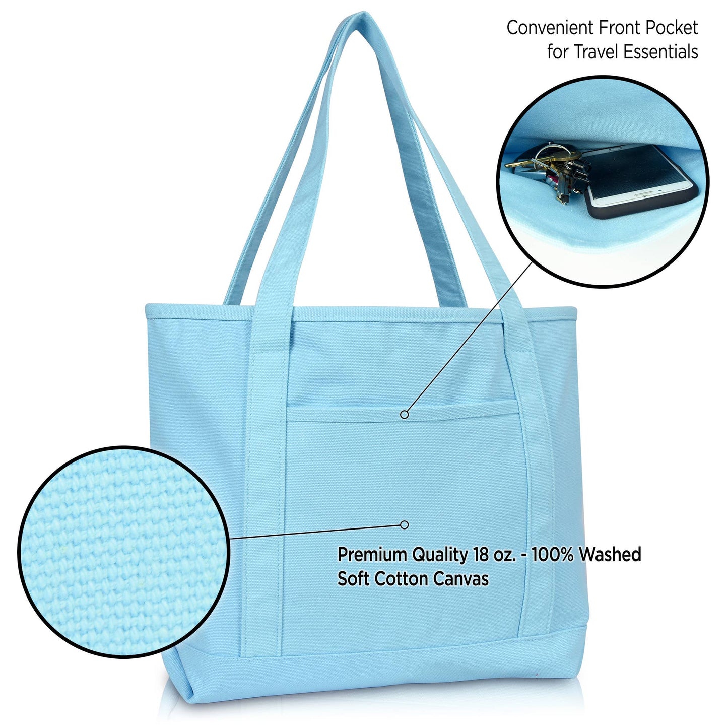 Dalix 20" Solid Color Cotton Canvas Shopping Tote Bag