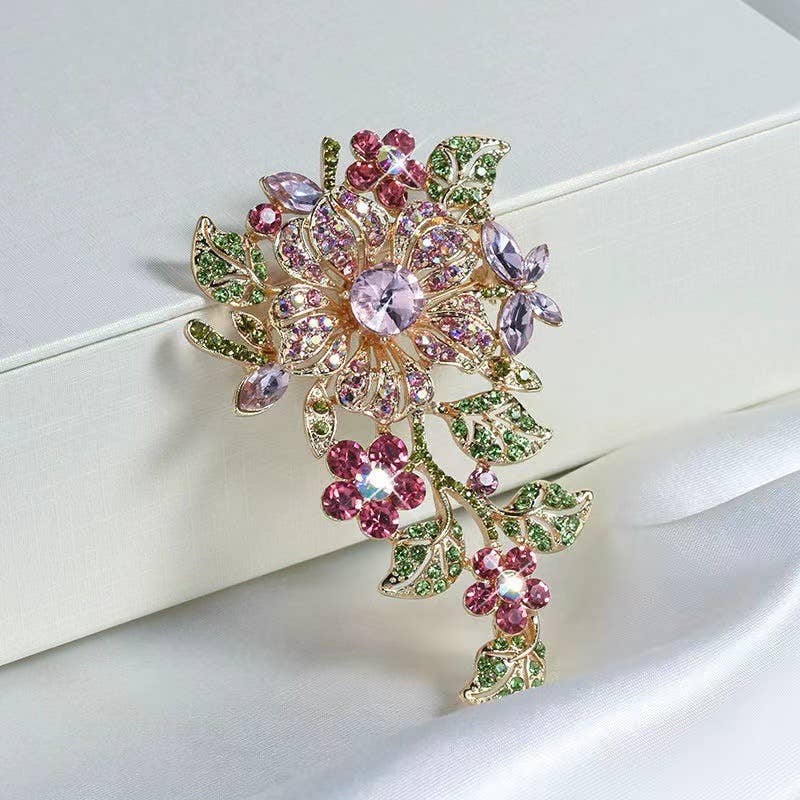 Elegant Rhinestone Flower Brooch Pin