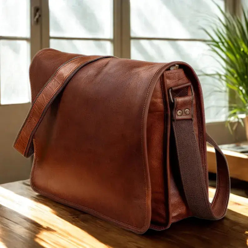 Genuine Leather Shoulder Travel Crossbody Ipad Satchel Bag
