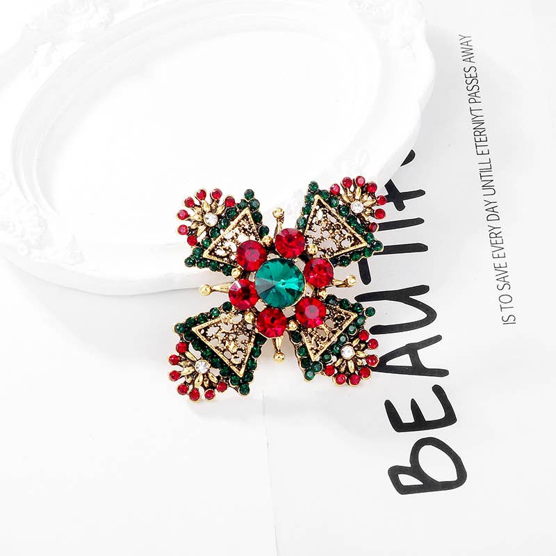 Geometric Rhinestone Cross Vintage Brooch Pin