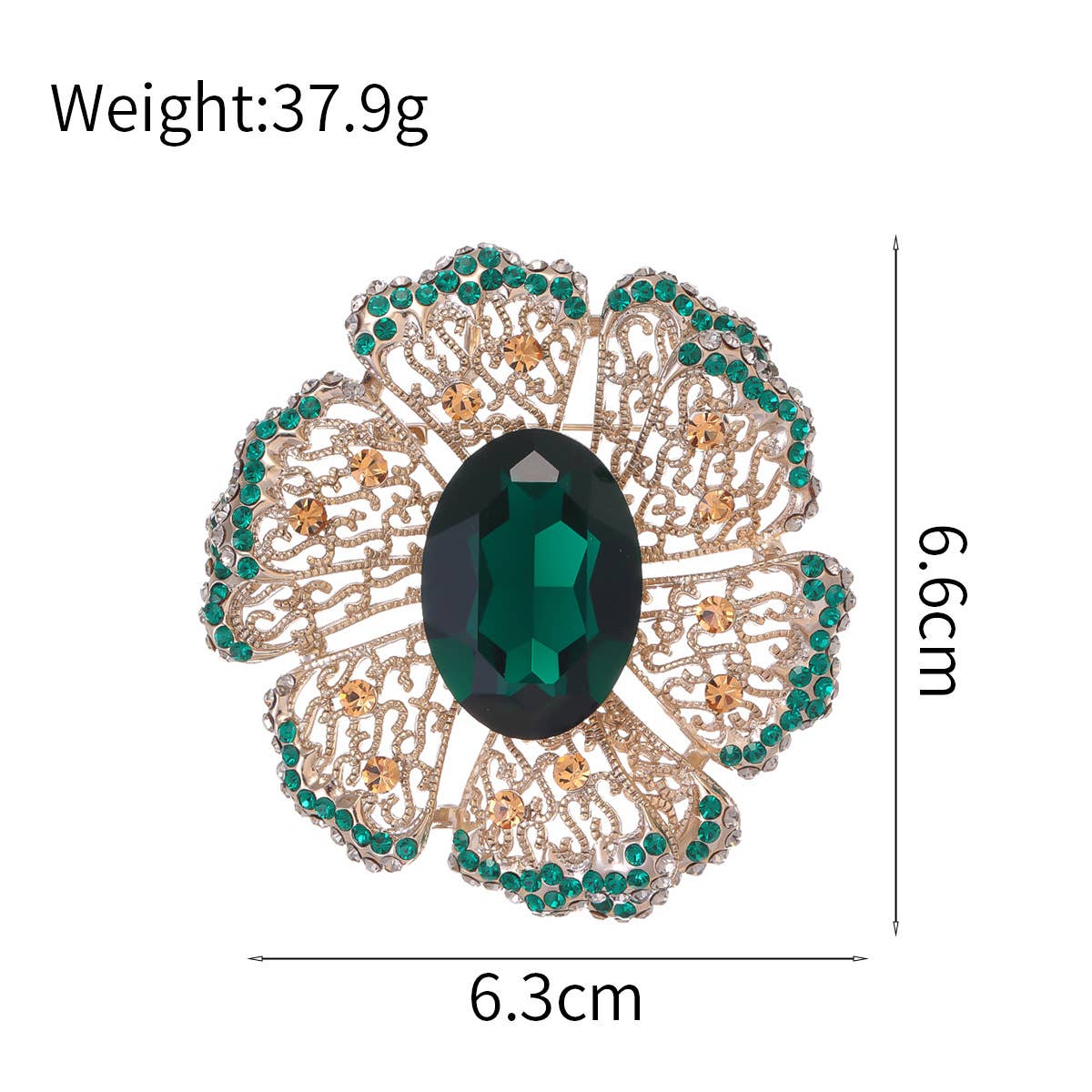Emerald Crystal Rhinestone Floral Brooch Pin
