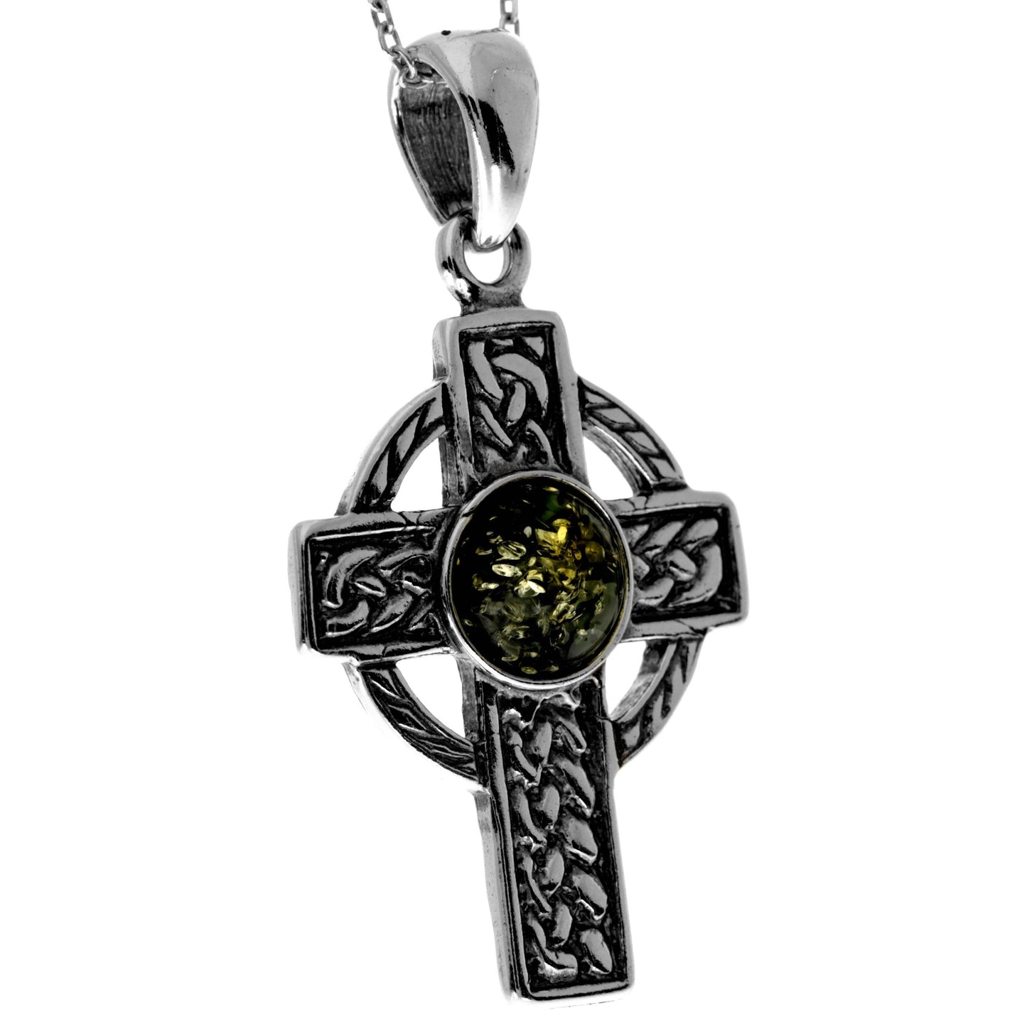 925 Sterling Silver & Baltic Amber Celtic Cross Pendant