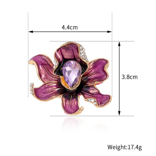 Orchid Flower Rhinestone Enamel Brooch Pin