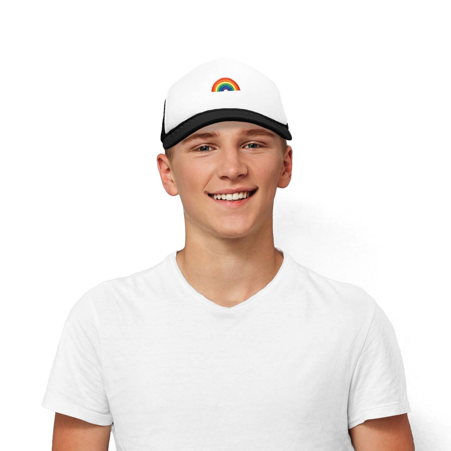 Embroidered Rainbow Trucker Cap Maroon White- Sale