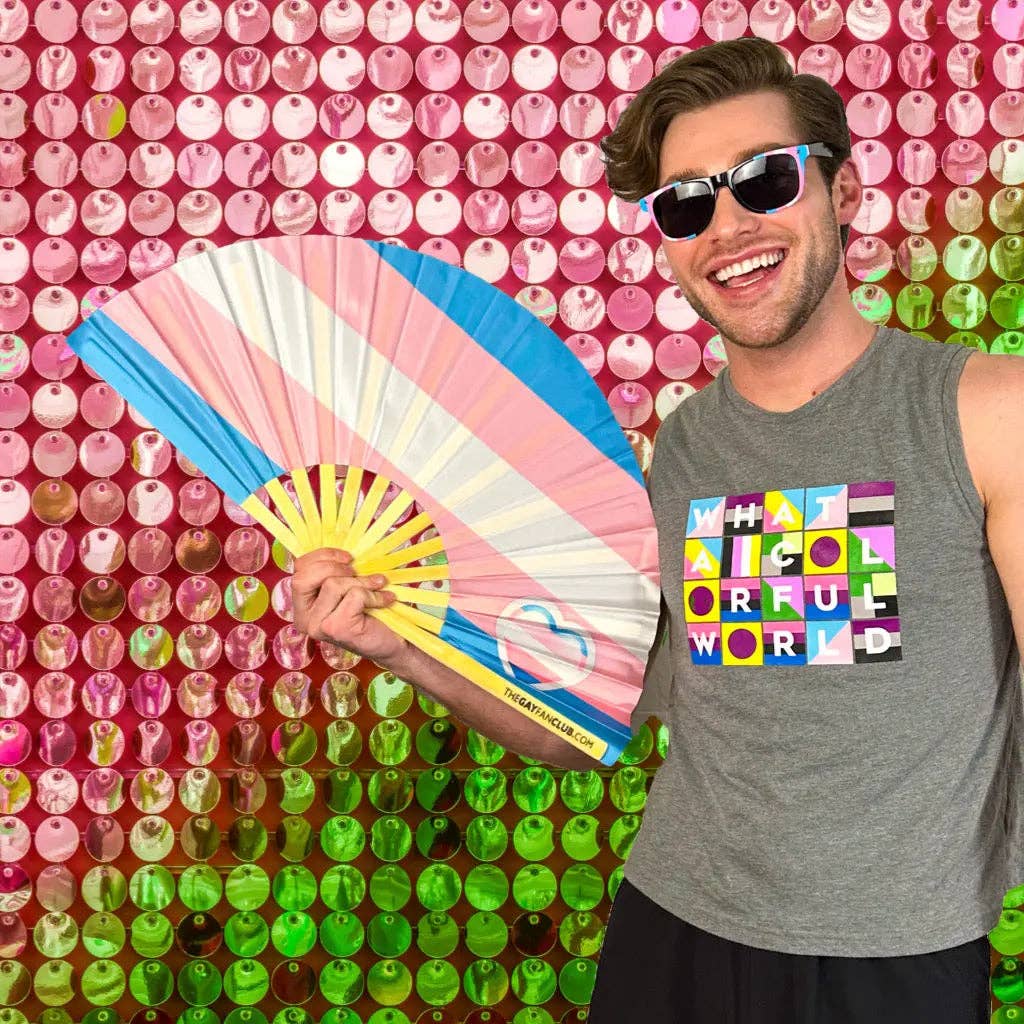 Trans Pride Flag Fan (Bamboo Handle)