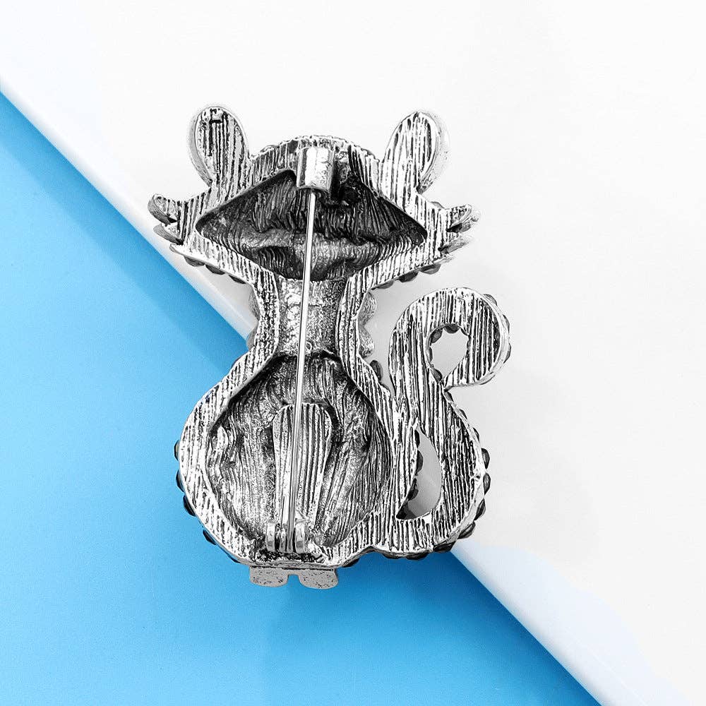 Rhinestone Bowknot Cat Brooch Pin