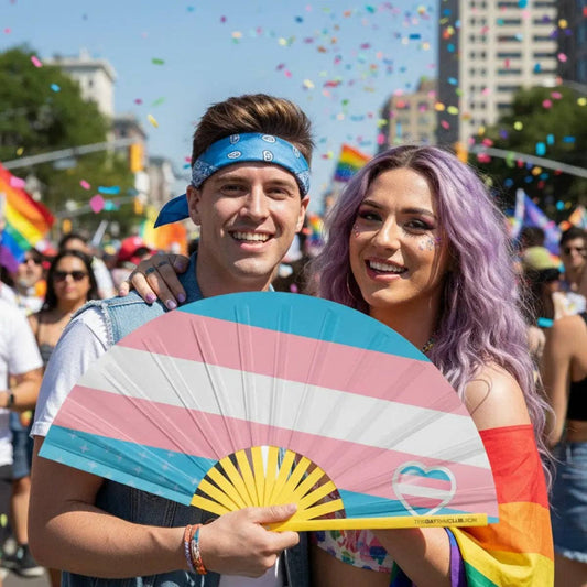 Trans Pride Flag Fan (Bamboo Handle)