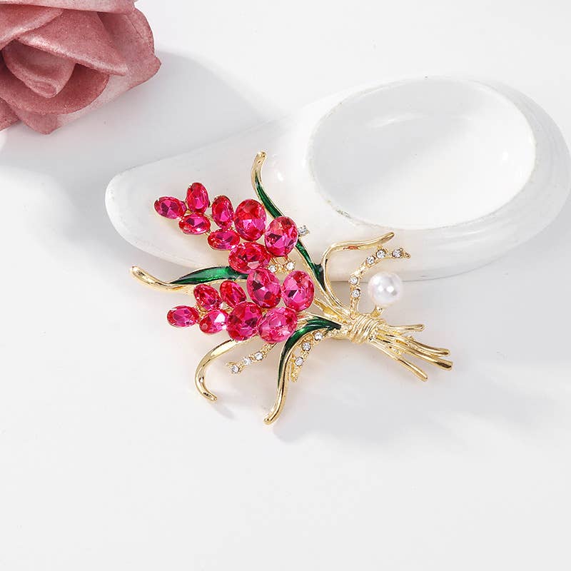 Wheat Ear Rhinestone Flower Brooch Pin