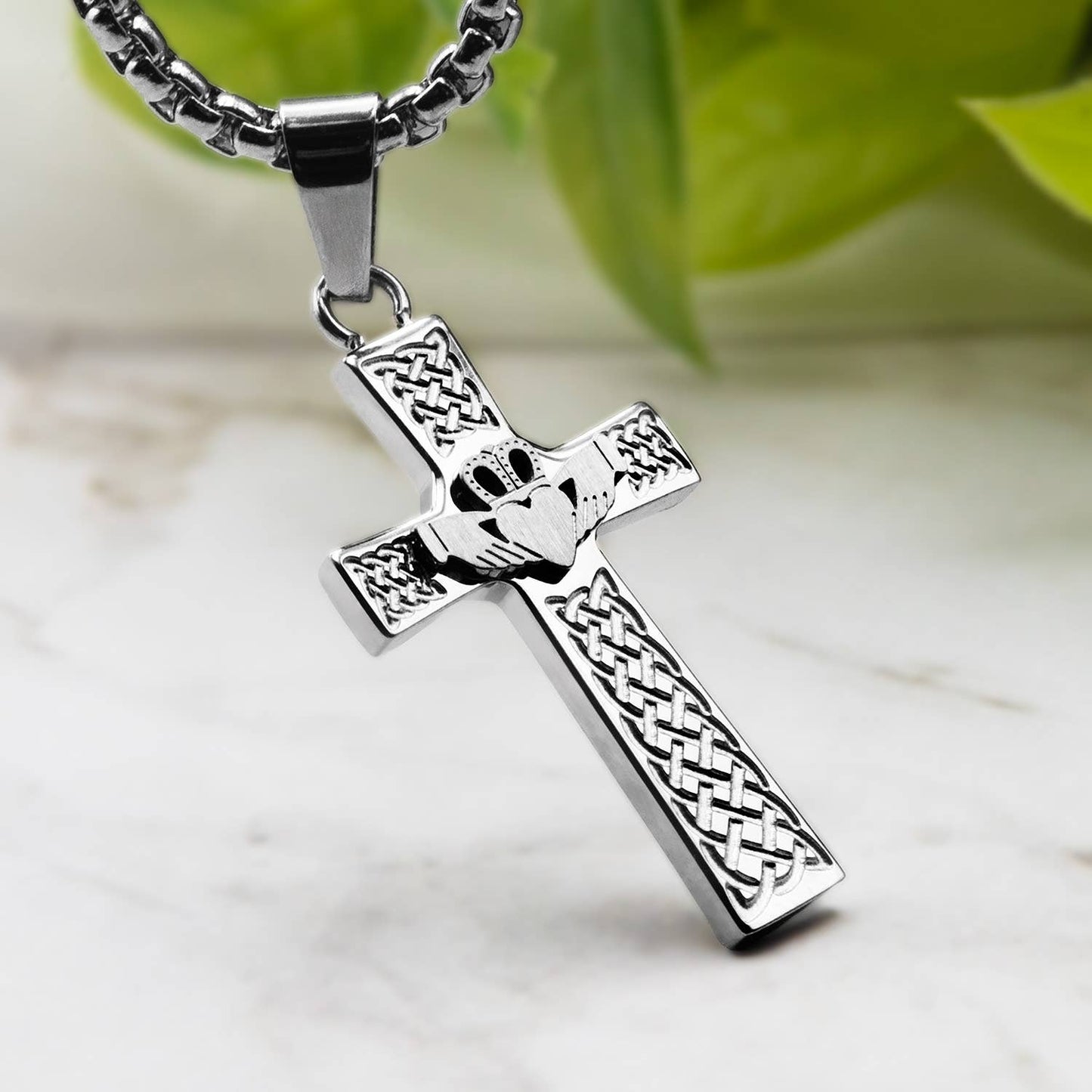 Celtic Claddagh Cross Religious Pendant Stainless Steel