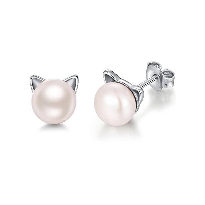 Pearl-like Kitty Cat Stud Earrings