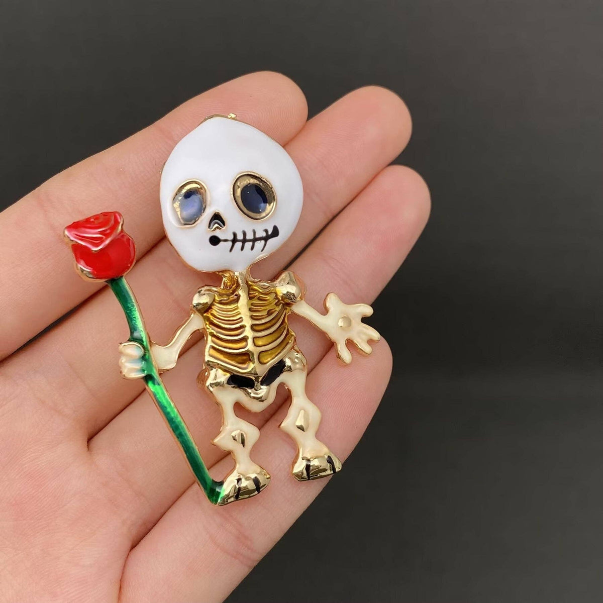 Halloween Skeleton Holding A Rose Brooch