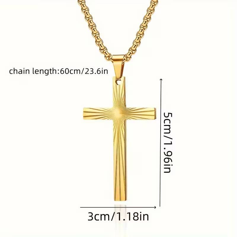 Sunburst Etched Cross Pendant