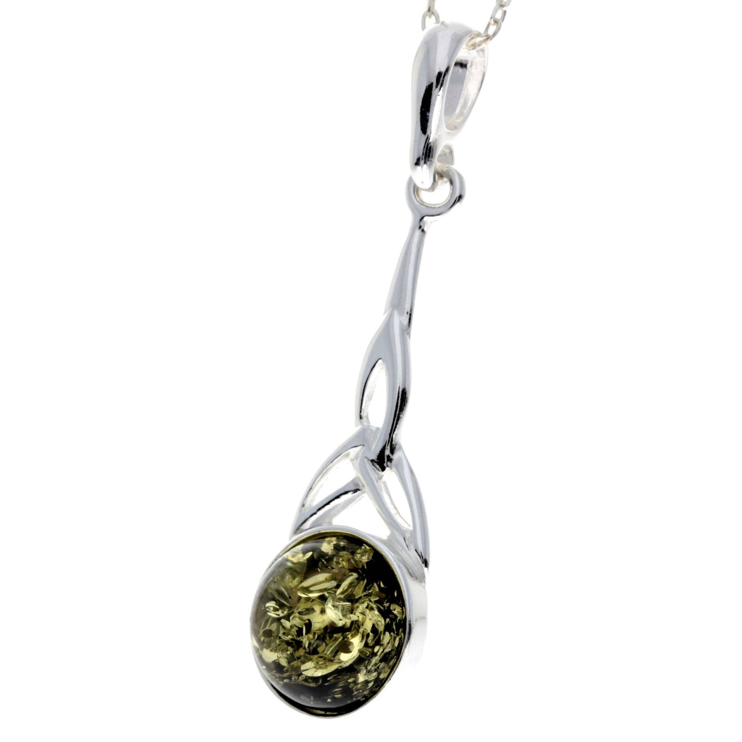 Long  925 Sterling Silver and Round Amber Celtic Pendant