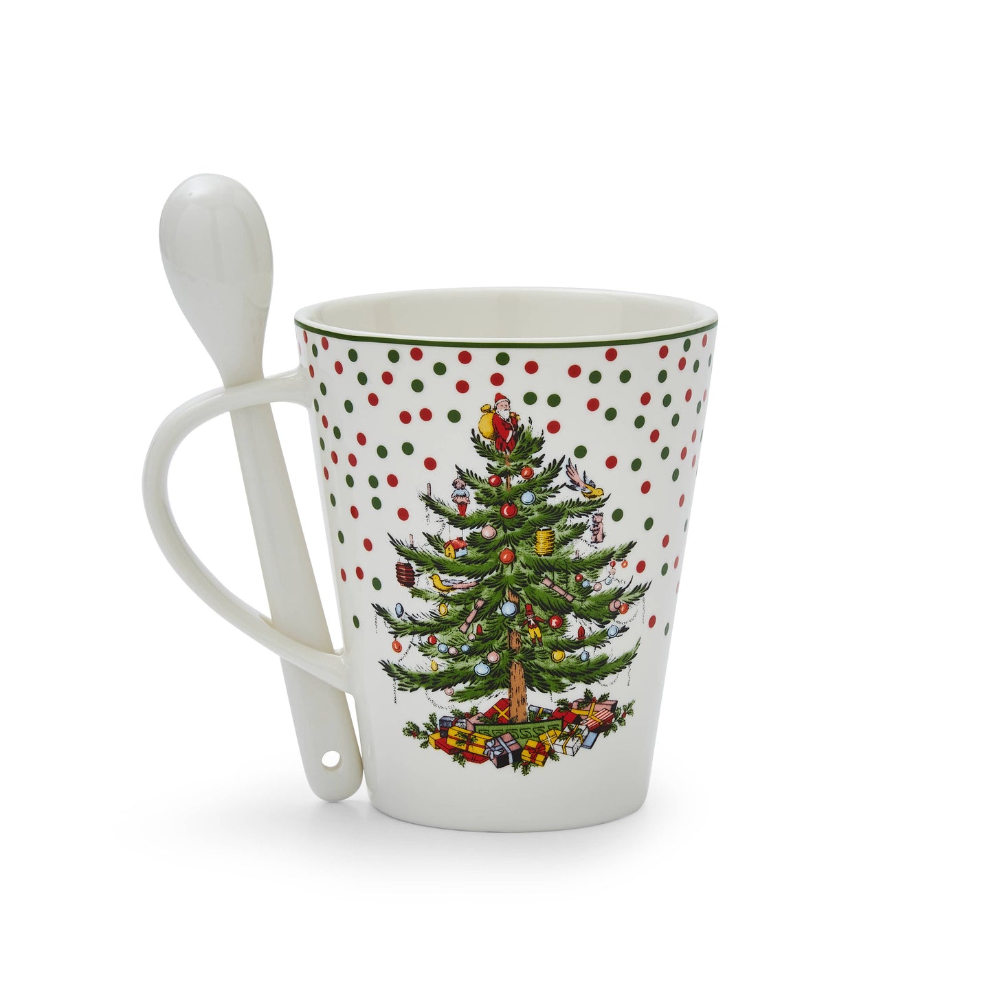 Christmas Tree Polka Dot Mug & Spoon Set 14oz