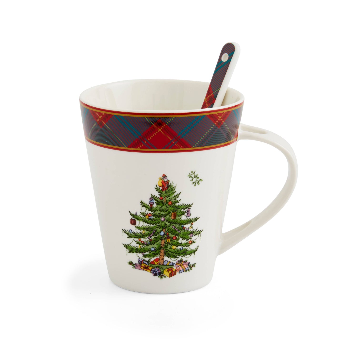Christmas Tree Tartan Mug & Spoon Set 14oz