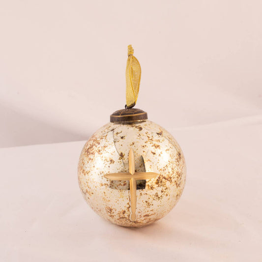 Cruix Glass Ball Ornament   Burnt Silver/Gold