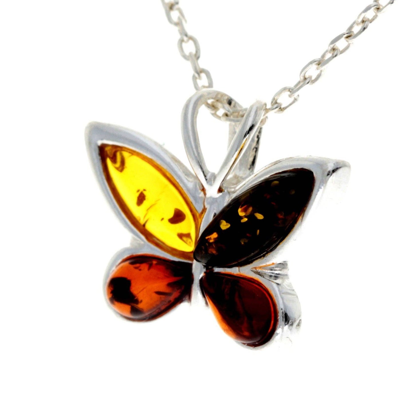 925 Sterling Silver & Baltic Amber Small Butterfly Pendant