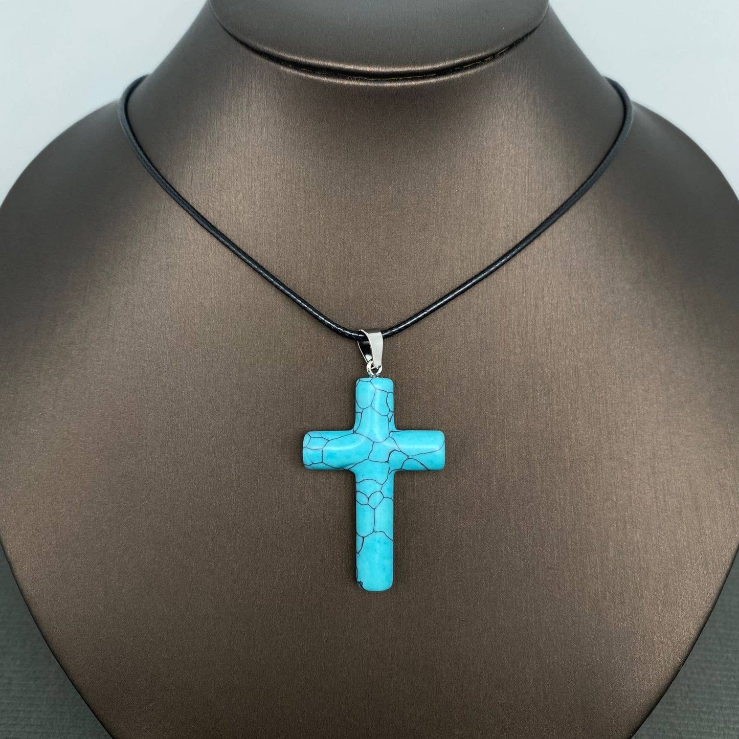 Stone Cross Waxed Cord Pendant