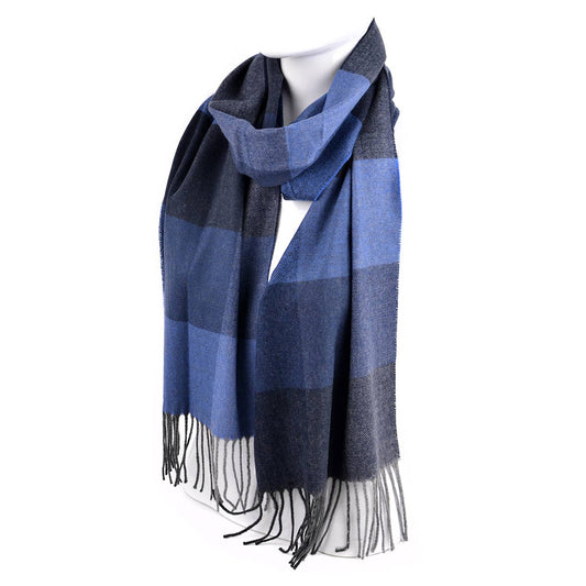 Plaid Cashmere Feels Acrylic Winter Scarf Cobalt Blue