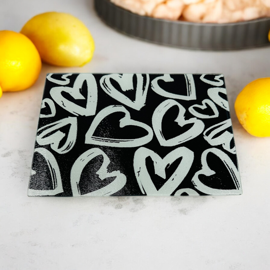 Black and White Graffiti Hearts  Abstract Lines Cutting Board Serving Platter