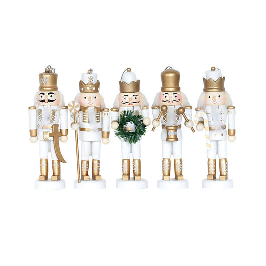 5" White & Gold Nutcrackers, Set of 5