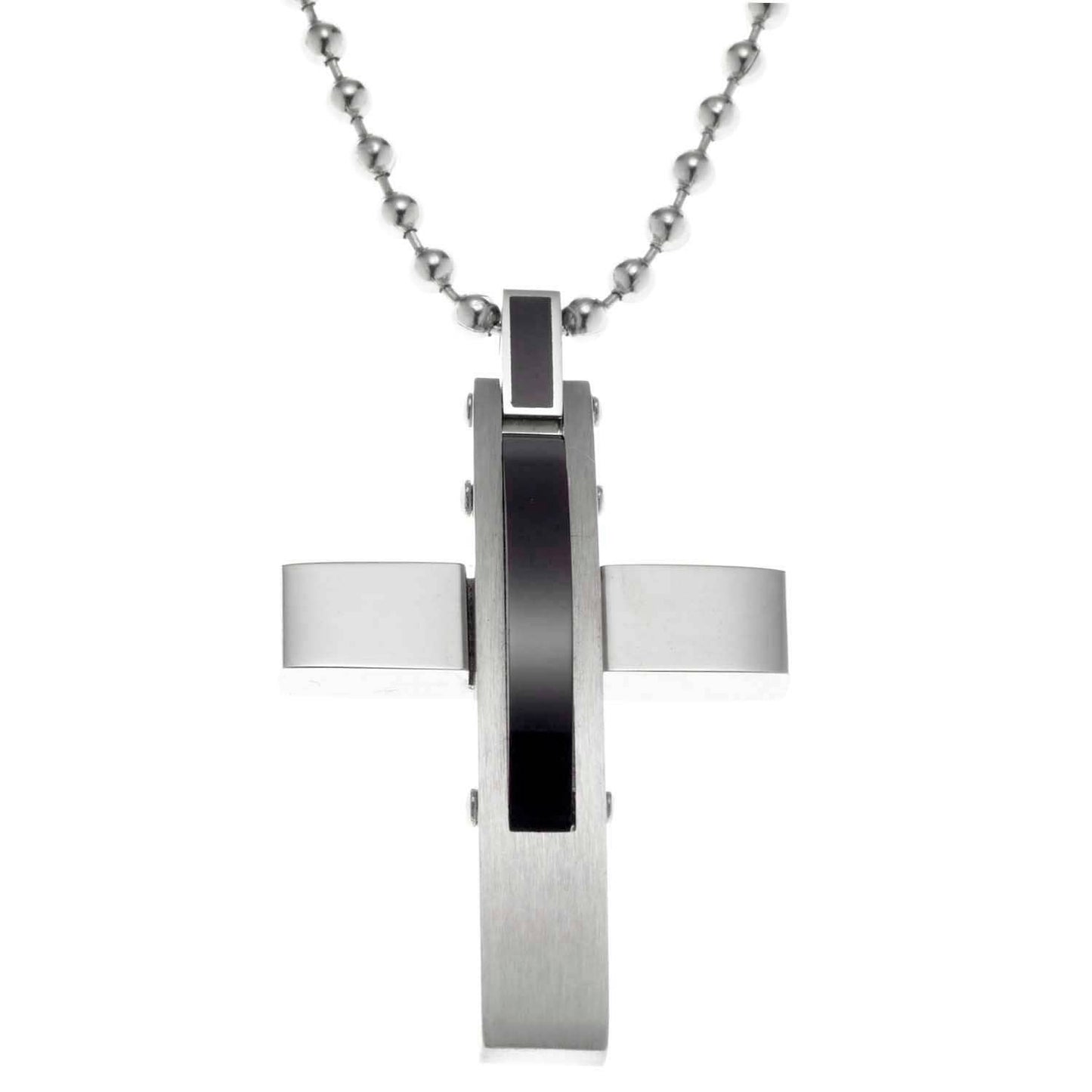 Cross Necklace Stainless Steel and Black Carbon