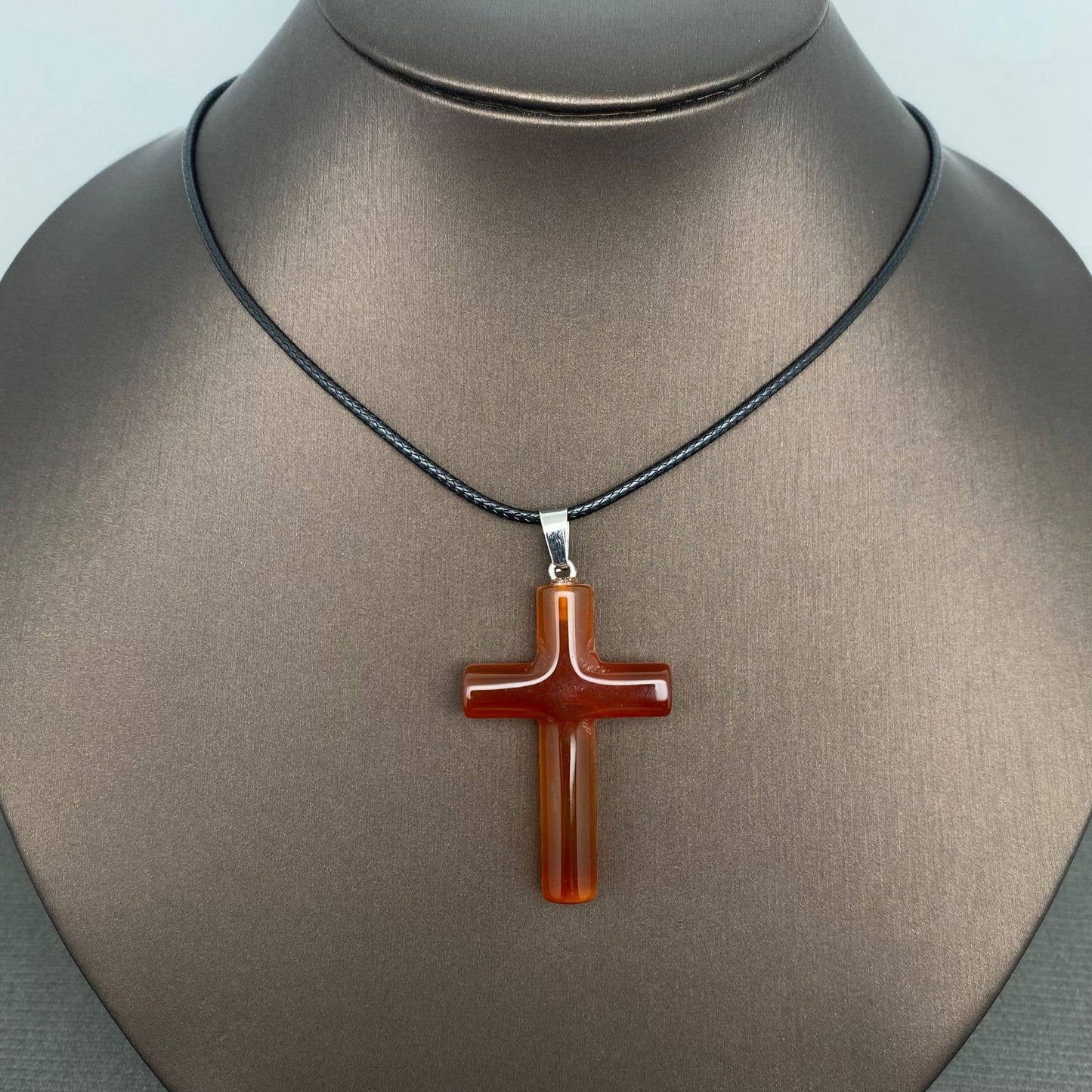 Stone Cross Waxed Cord Pendant
