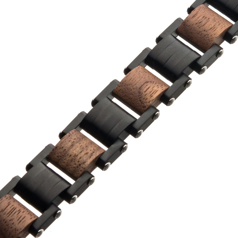 Stainless Steel with Walnut Wood Link Bracelet