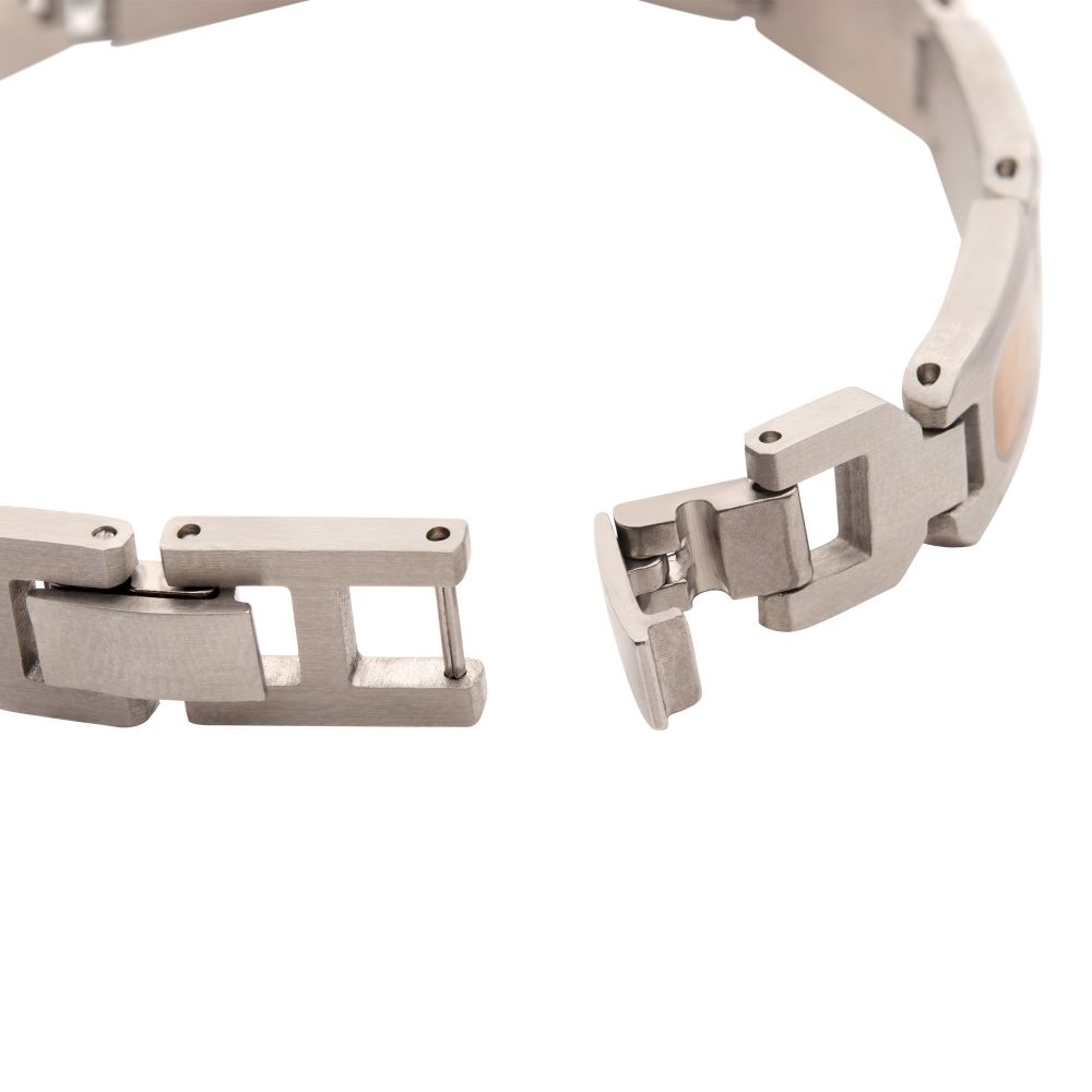 Matte Finish Stainless Steel Tiger Eye Stone Inlay Sizeable Link Bracelet