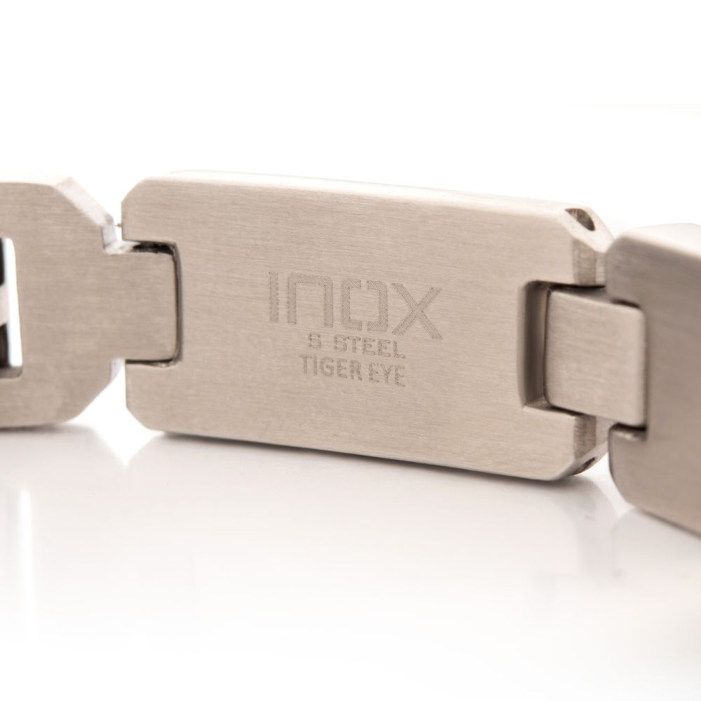 Matte Finish Stainless Steel Tiger Eye Stone Inlay Sizeable Link Bracelet