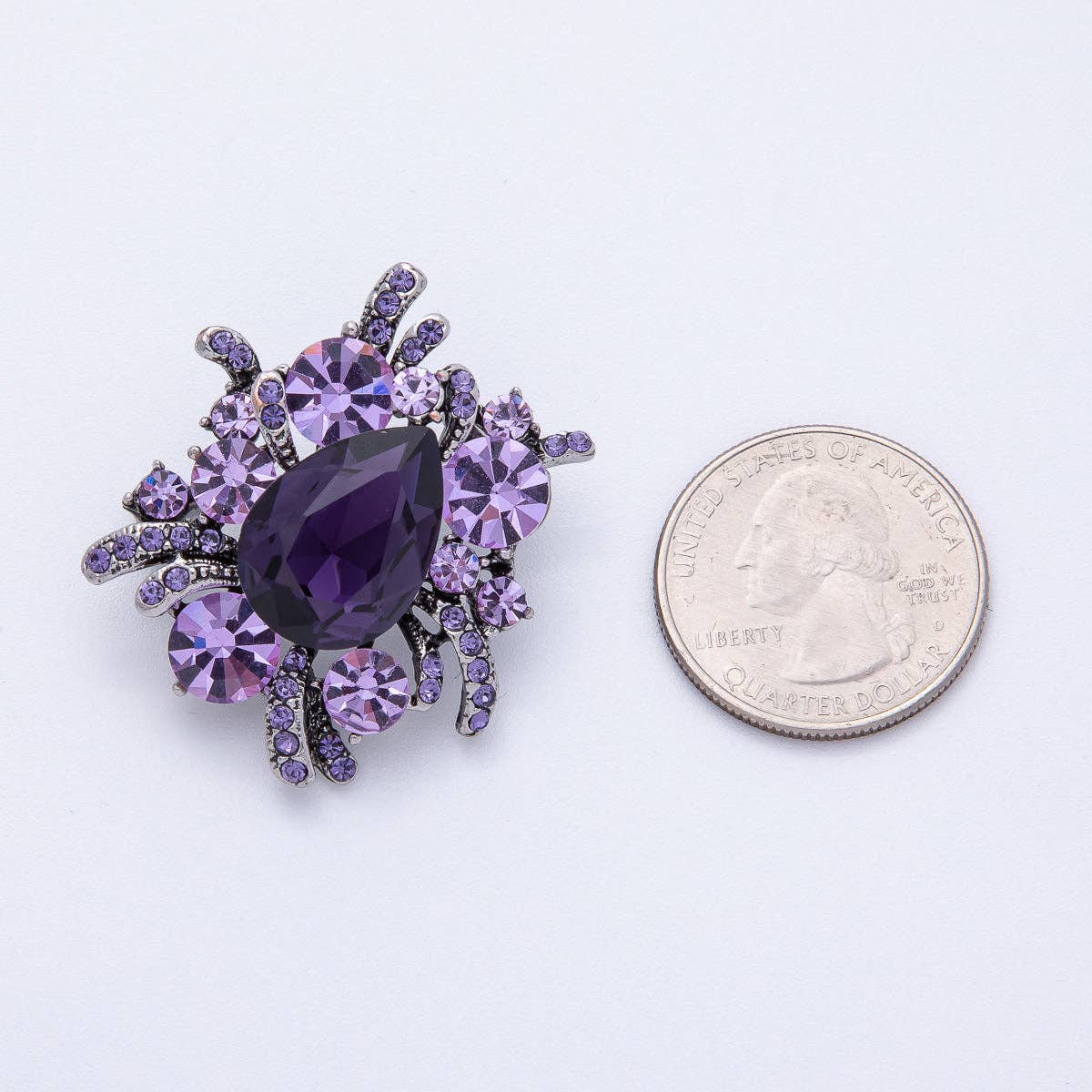 Vintage Antique Silver Brooch Purple Amethyst Crystal Pin