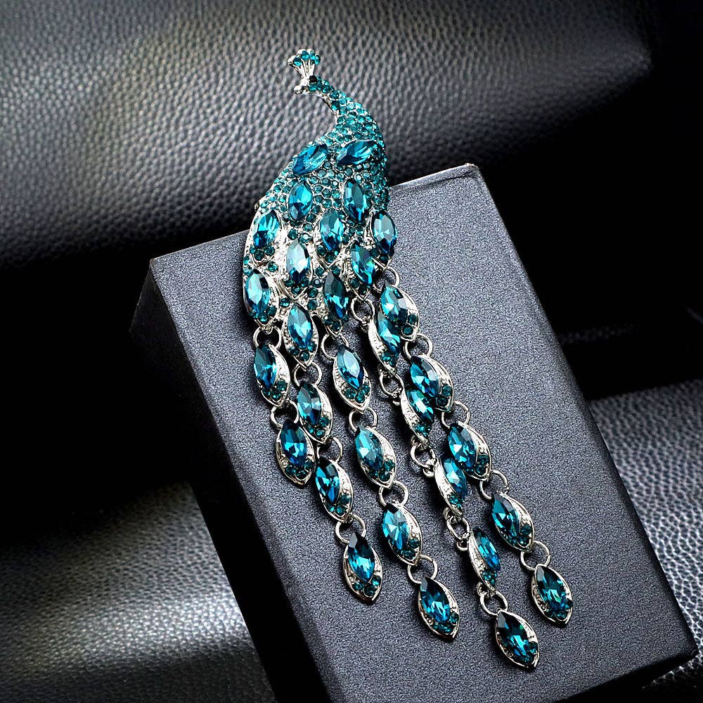 Peacock Alloy Rhinestone Brooch