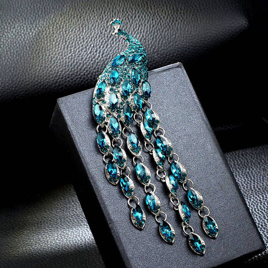 Peacock Alloy Rhinestone Brooch