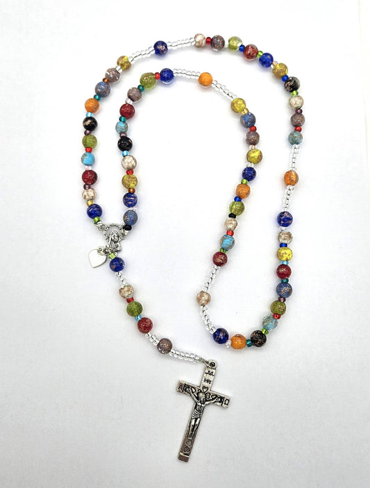 Murano Glass Rosary with Cross Necklace