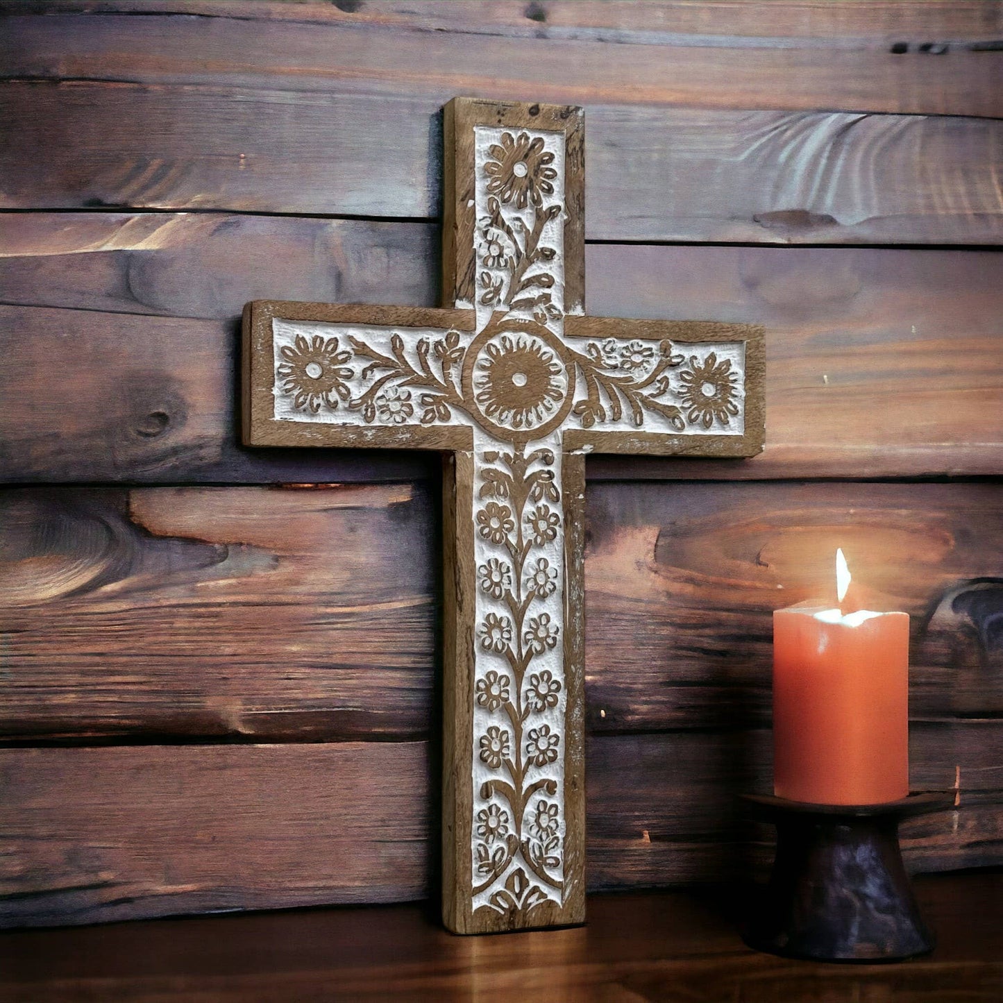 Primavera Hand Carved Wood Wall Cross Clearance