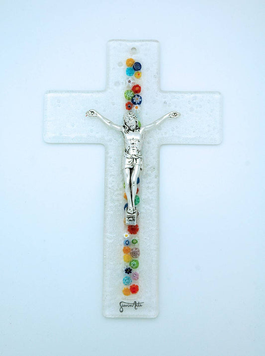 Italian Murano Glass Floral Cross Wall Accent