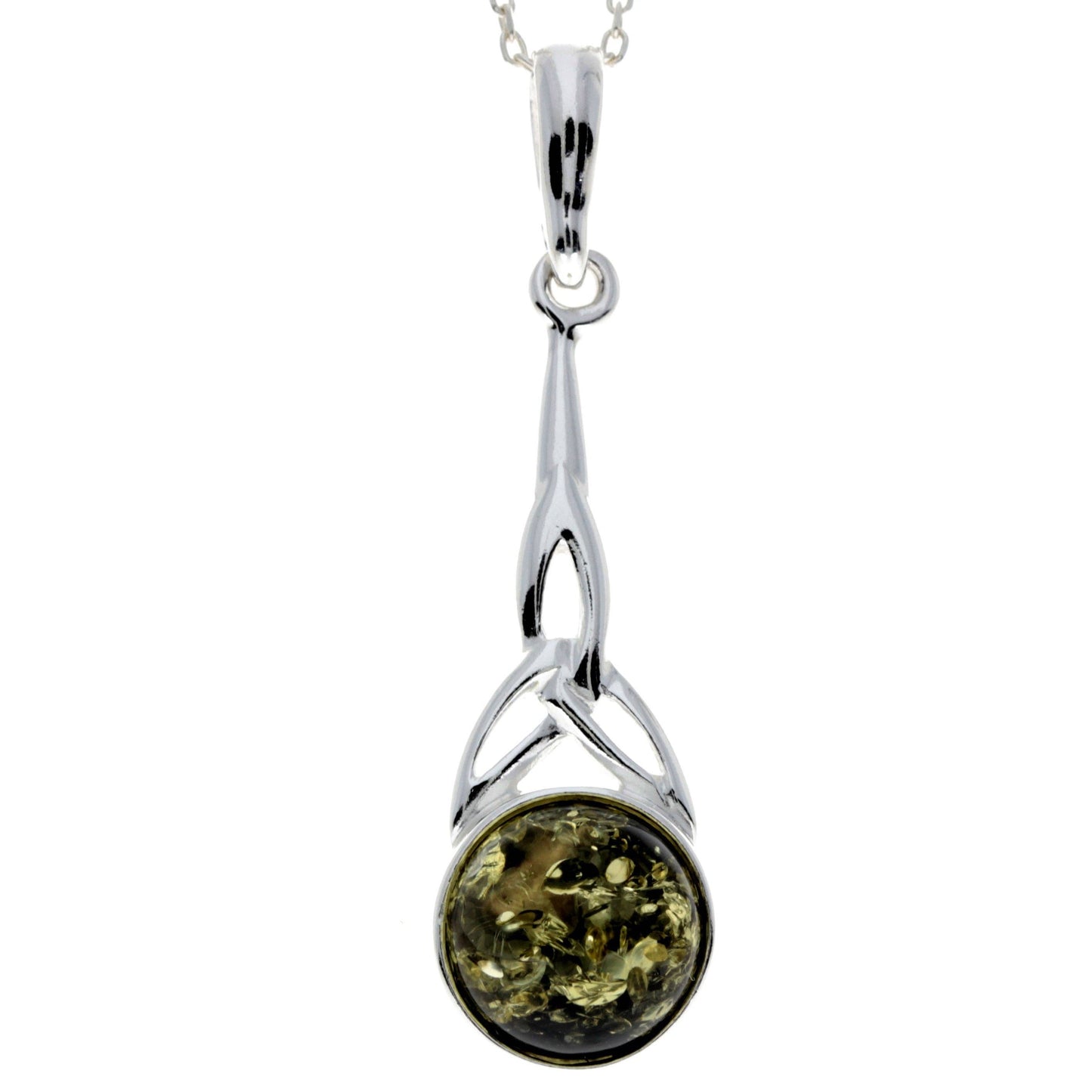 Long  925 Sterling Silver and Round Amber Celtic Pendant