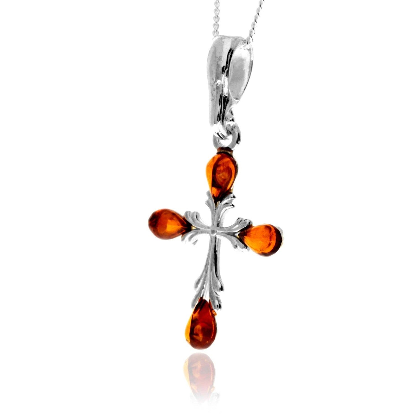 925 Sterling Silver & Genuine Baltic Amber Small Cross Pendant